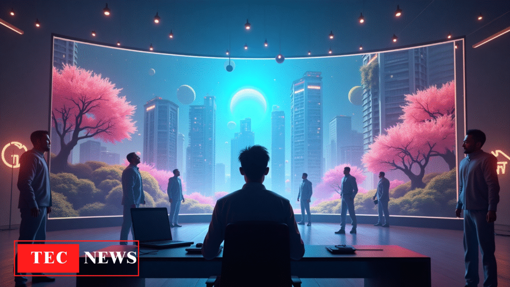AI-powered gaming in 2025 showing futuristic virtual world with advanced NPCs and immersive gameplay