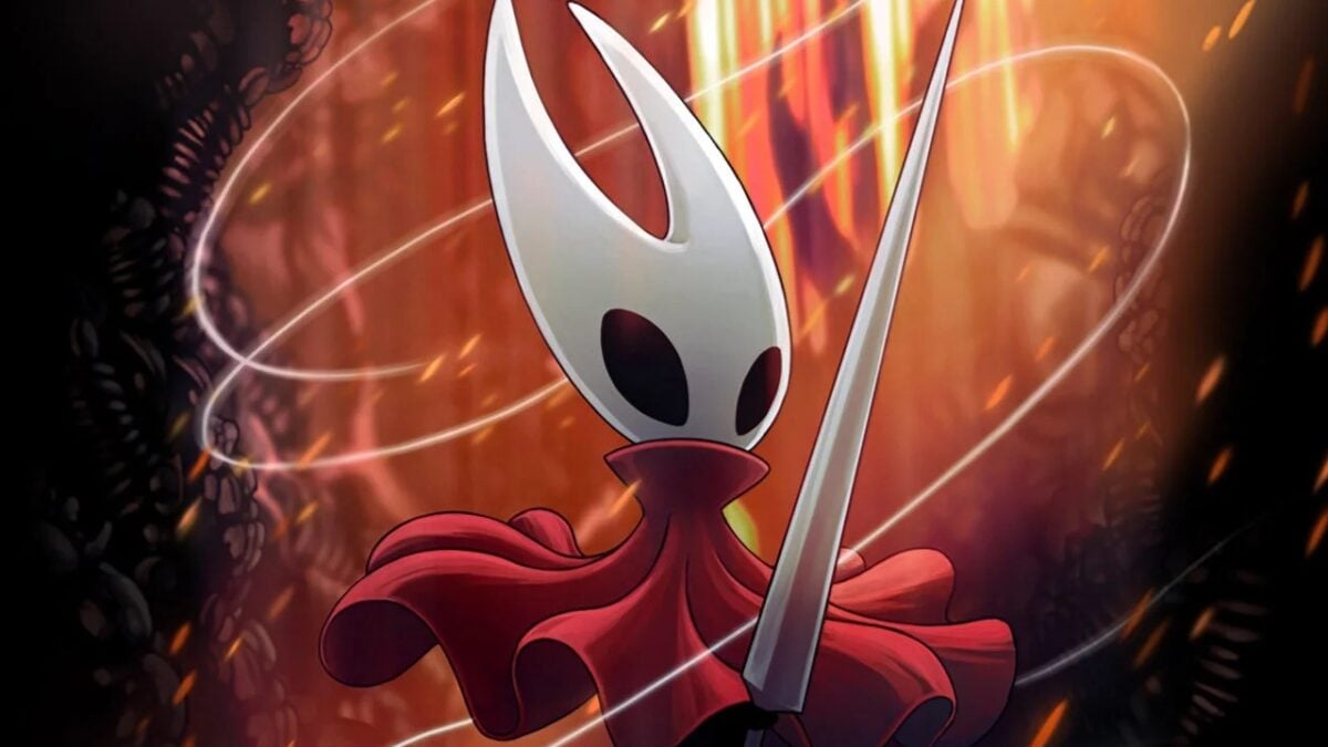 Hornet facing off against a towering, armored boss in Hollow Knight Silksong.