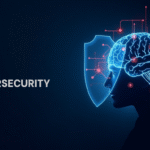 A digital shield powered by AI protecting a data network from cyber threats, illustrating the key role of AI in cybersecurity.