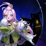 he official character art for Aino, the new free 4-star character in Genshin Impact Version 6.0, standing with her mechanical duck companion.